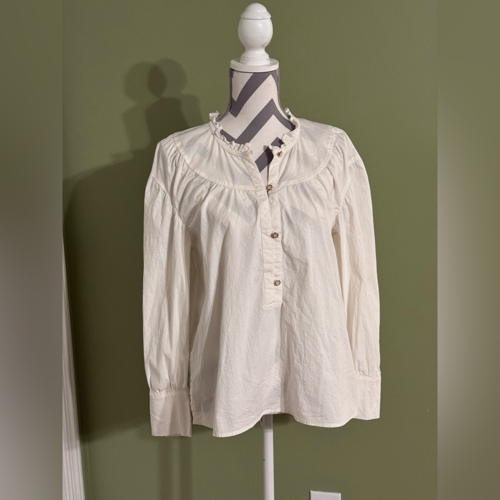 Spartina 449 Elsie poplin ruffle blouse cream